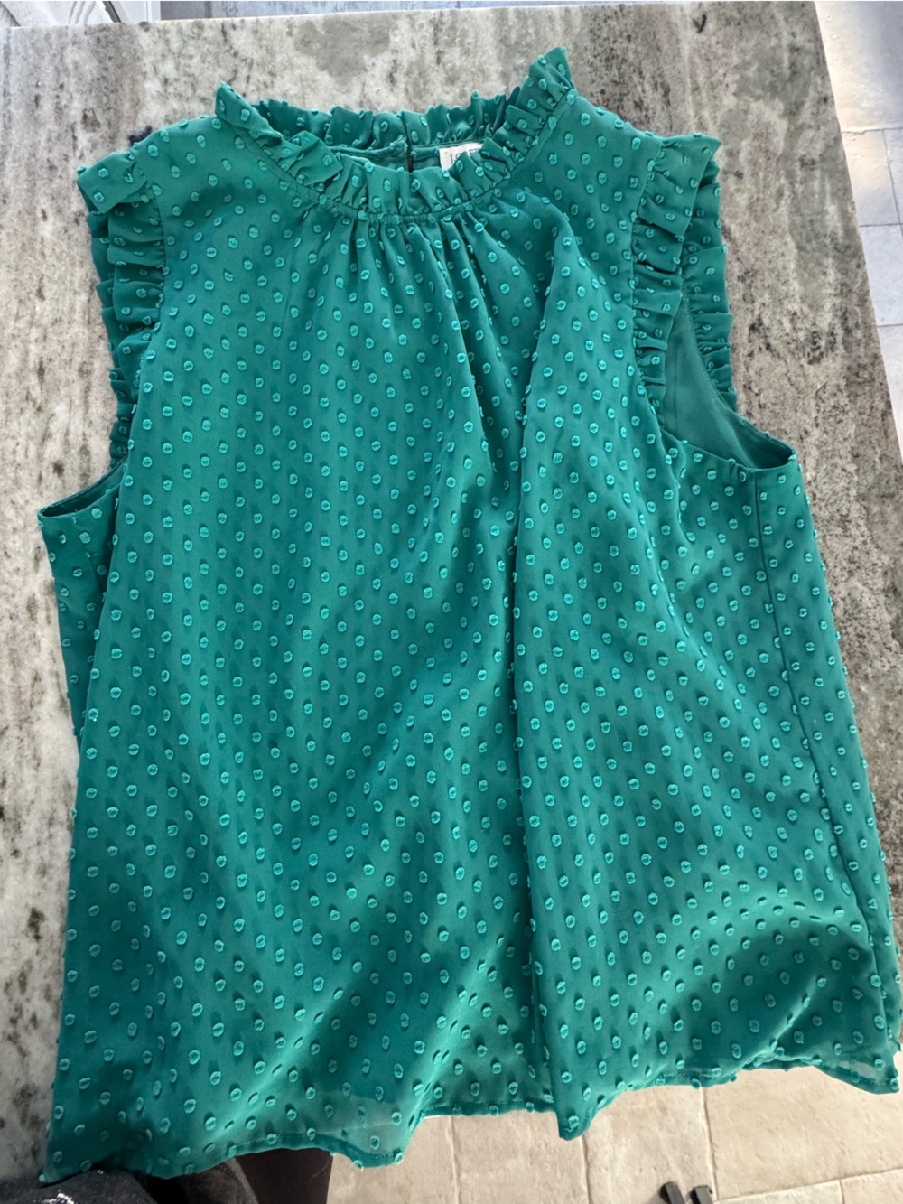 Teal Swiss Dot Ruffle Sleeve Tank